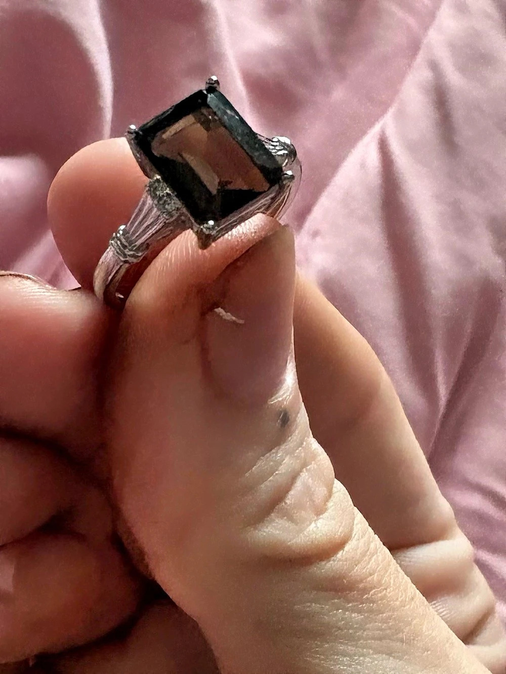 Obsidian Princess Cut Adjustable Ring